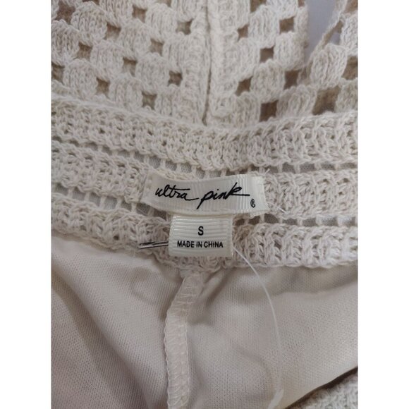 Women's wide leg crochet pants with contrast hem, bohemian style, size S. - Picture 3 of 8